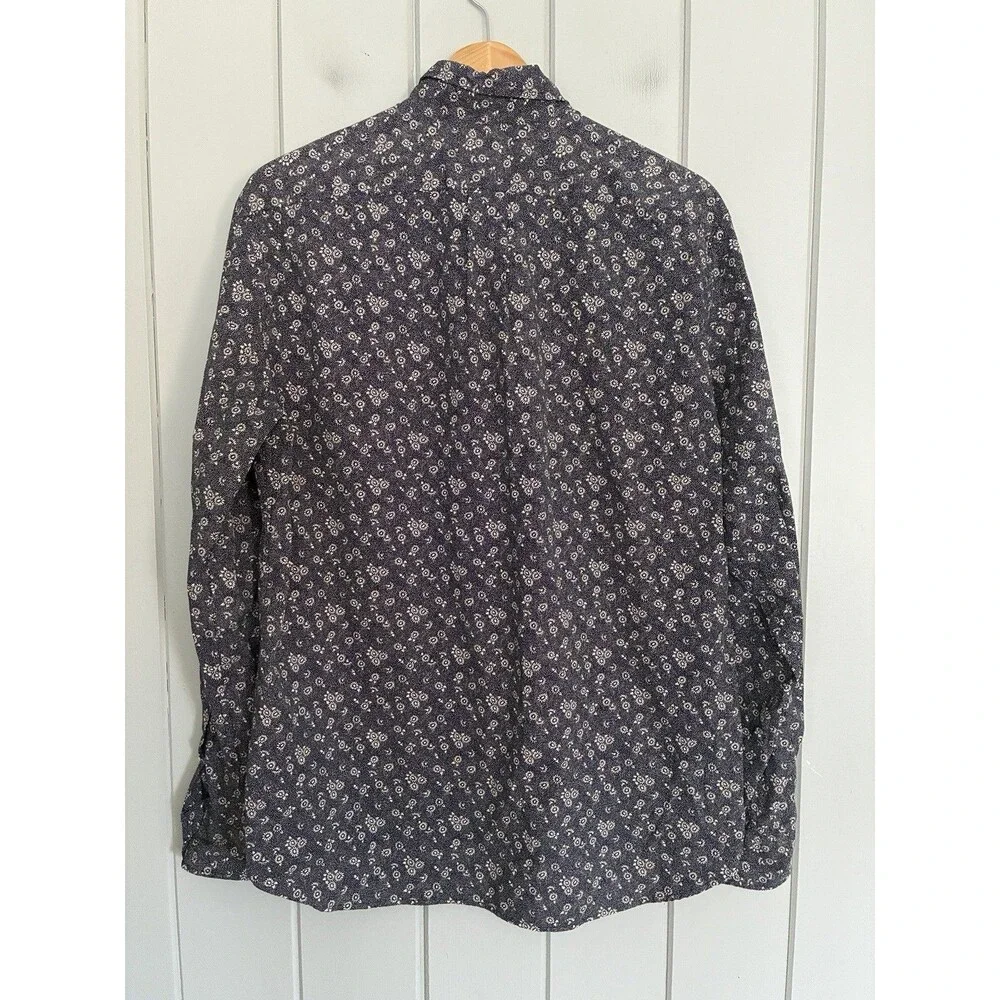 J. Crew Slim Secret Wash Poplin Shirt L large Cotton Poplin Blue Floral AU461